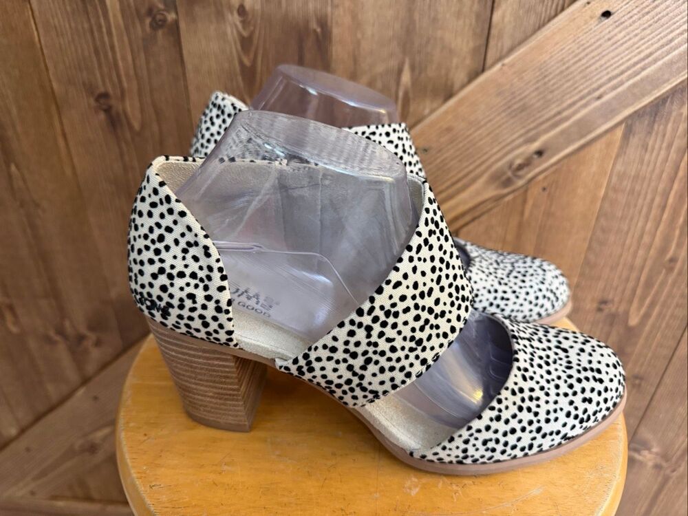 TOMS Women’s Black & White Spotted Block Heel Shoes Size 8.5